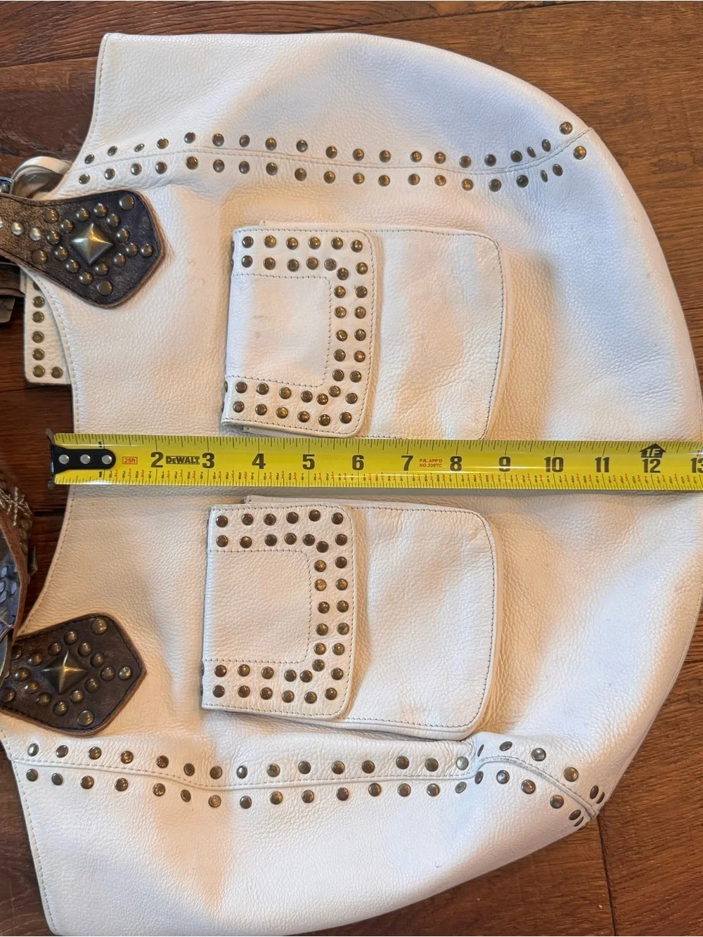 Betsey Johnson Cream Vintage Y2K Leather Shoulder Bag with Brown Studded Straps